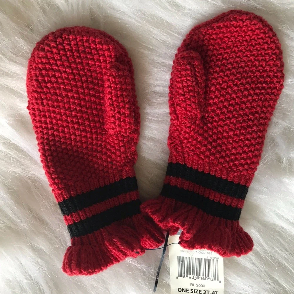 Ralph Lauren Red & Black Cable Knit Mittens